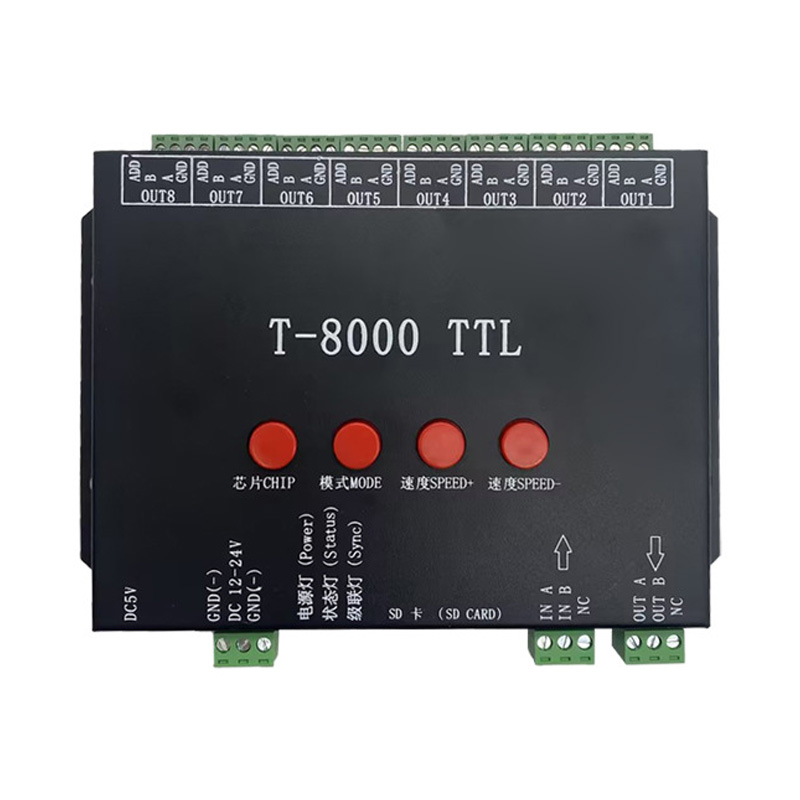 DC5/12V,Max 8192 pixels,T-8000 Series Pixel Module Full Color Controller Support Cascaded with SD Card for Programmable IC LED Lighting